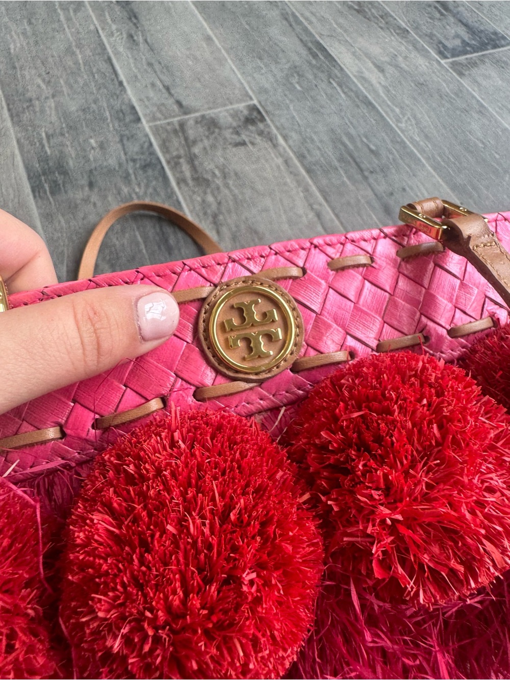 Tory Burch Handwoven Nora Bucket Tote in Red and Pink - Picture 7 of 16
